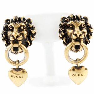 Gucci lion head heart earrings gold plated